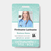 Personeel Foto ID Barcode Logo Aqua Blue Glitter N Badge (Voorzijde)