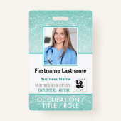 Personeel Foto ID Barcode Logo Aqua Blue Glitter N Badge (Voorkant)