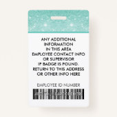 Personeel Foto ID Barcode Logo Aqua Blue Glitter N Badge (Achterkant)