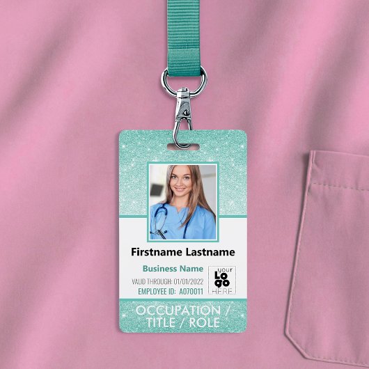 Personeel Foto ID Barcode Logo Aqua Blue Glitter N Badge