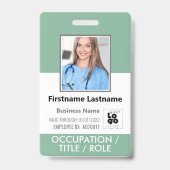Personeel Foto ID Barcode Logo Arsenic Groene Naam Badge (Voorkant)