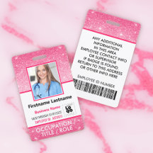 Personeel Foto ID Barcode Logo Hot Pink Glitter Na
