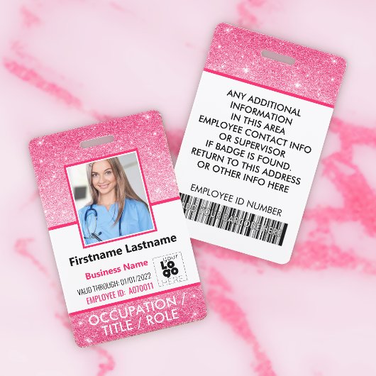 Personeel Foto ID Barcode Logo Hot Pink Glitter Na Badge