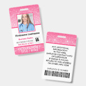 Personeel Foto ID Barcode Logo Hot Pink Glitter Na Badge (Voor- en achterkant)