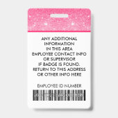 Personeel Foto ID Barcode Logo Hot Pink Glitter Na Badge (Achterkant)