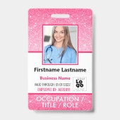 Personeel Foto ID Barcode Logo Hot Pink Glitter Na Badge (Voorkant)