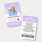 Personeel Foto ID Barcode Logo Paarse Glitter Naam Badge (Voor- en achterkant)