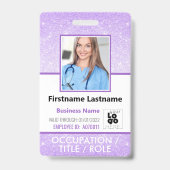 Personeel Foto ID Barcode Logo Paarse Glitter Naam Badge (Voorkant)