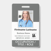 Personeel Foto ID Kaart Barcode Logo Donkergrijs N Badge (Voorzijde)