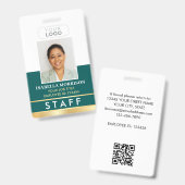 Personeel ID Naam Logo Green Gold Gradient Badge (Voor- en achterkant)