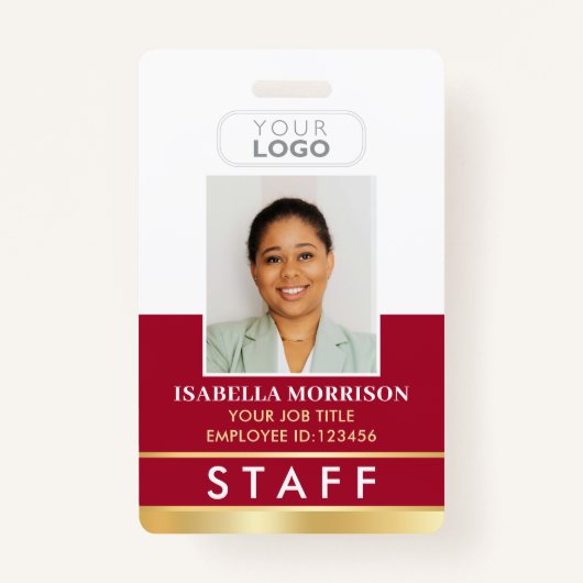 Personeel ID Naam Logo Red Gold Gradient Badge (Voorkant)