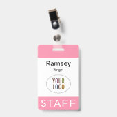Personeel Medewerker Roze Naam Badge Clip Reel Lan (Voorkant met clip)