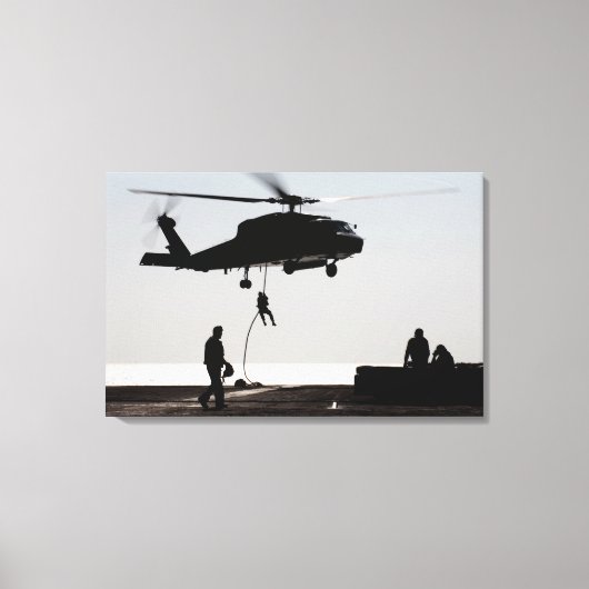 Personeel snel-touw uit een SH-60F Canvas Afdruk (Voorkant)