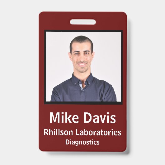 Personeels-ID-badge bordeauxrode verticale ontwerp Badge (Voorzijde)