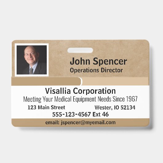 Personeels-ID Beige en Wit Horizontaal Badge (Voorzijde)