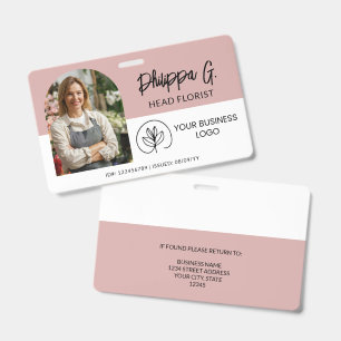 Personeels-ID Dusty Roze met foto en logo Badge