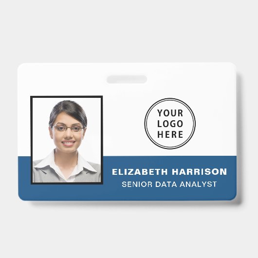 Personeels-ID-fotologo streepjescode blauw Badge (Voorzijde)