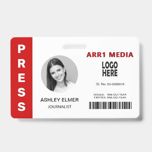 Personeels-ID persfoto sjabloon rood Badge (Voorzijde)