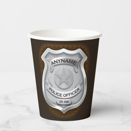 Personeelsagent Sheriff Cop NAME Badge Papieren Bekers (Voorkant)