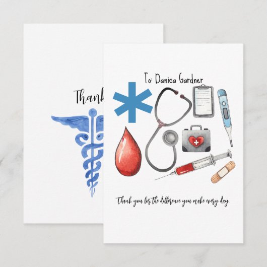 Personeelsartsen Gezondheidsminimalistisch Bedankkaart (Voorkant / Achterkant)