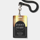 Personeelsbadge evenement Metaal Goud Zwart Badge (Voorzijde met lanyard)