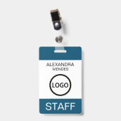 Personeelsbadge met moderne naam en eigen logo badge (Voorzijde met clip)