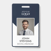 Personeelsbadge met Navy Blue QR-code en foto-iden Badge (Voorzijde)