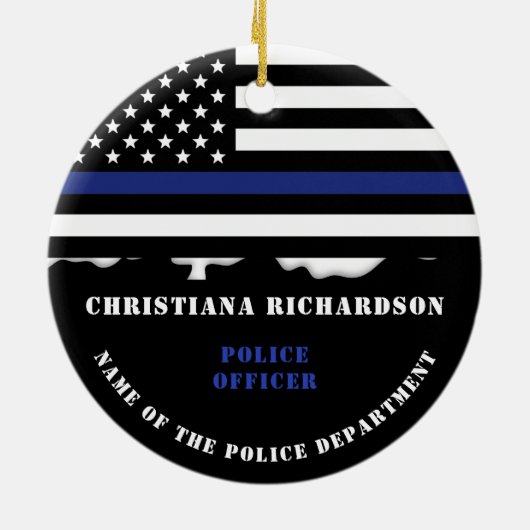 Personeelsbediende mam Cop Thin Blue Line Keramisch Ornament (Achterkant)