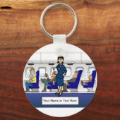 Personeelsbediende vlucht - Cartoon Vrouw Sleutelhanger (Voorkant)