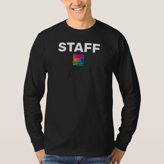 Personeelsblok Voeg hier Logo Mannen zwarte hoes t T-shirt (Voorkant)