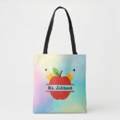 Personeelsdocent Apple | Waterverf regenboog Tote Bag (Voorkant)