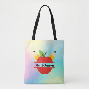 Personeelsdocent Apple Waterverf regenboog Tote Bag
