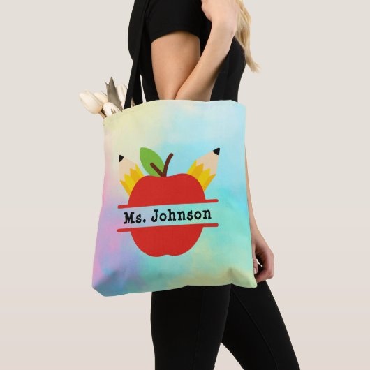 Personeelsdocent Apple | Waterverf regenboog Tote Bag (Dichtbij)