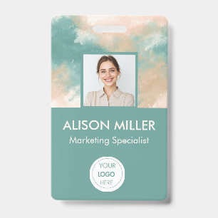 Personeelsfoto ID-badge — Elegant Teal Waterverf  Badge