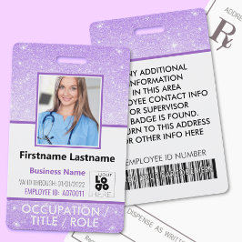 Personeelsfoto ID-barcode Logo Paars Glitter Naam Badge