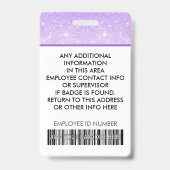 Personeelsfoto ID-barcode Logo Paars Glitter Naam Badge (Achterkant)