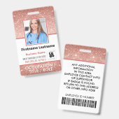 Personeelsfoto ID-barcode Logo Roze Goud Glitter N Badge (Voor- en achterkant)