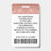 Personeelsfoto ID-barcode Logo Roze Goud Glitter N Badge (Achterkant)