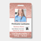 Personeelsfoto ID-barcode Logo Roze Goud Glitter N Badge (Voorzijde)