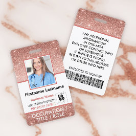 Personeelsfoto ID-barcode Logo Roze Goud Glitter N Badge