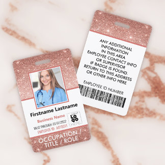 Personeelsfoto ID-barcode Logo Roze Goud Glitter N Badge