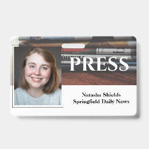 Personeelsfoto ID-kaart voor media met naam Badge