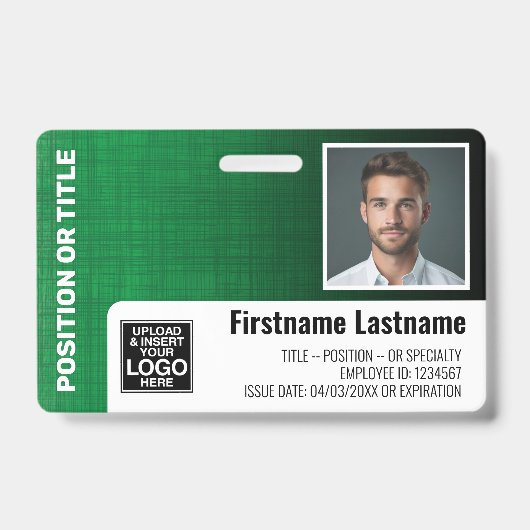 Personeelsfoto ID logo streepjescode modern linnen Badge (Voorzijde)