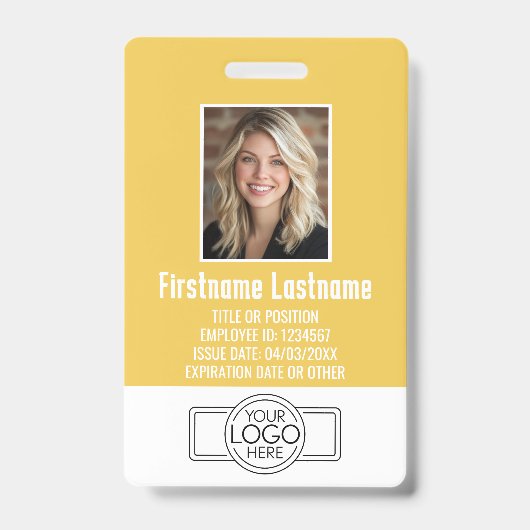 Personeelsfoto ID modern geel, logo professioneel Badge (Voorzijde)