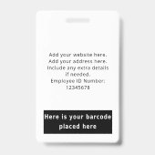 Personeelsfoto ID Naam Barcode Logo Bedrijfslogo Badge (Achterkant)