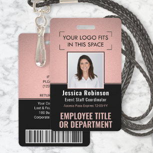 Personeelsfoto ID QR Barcode Logo Roze Roségoud Badge