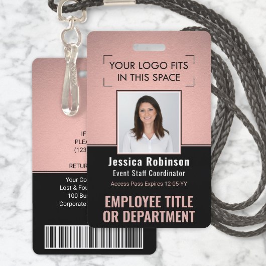 Personeelsfoto ID QR Barcode Logo Roze Roségoud Badge