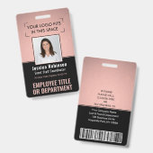 Personeelsfoto ID QR Barcode Logo Roze Roségoud Badge (Voor- en achterkant)