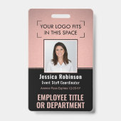 Personeelsfoto ID QR Barcode Logo Roze Roségoud Badge (Voorzijde)