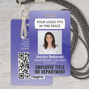 Personeelsfoto ID QR Barcode Uw Logo Paarse Boog Badge